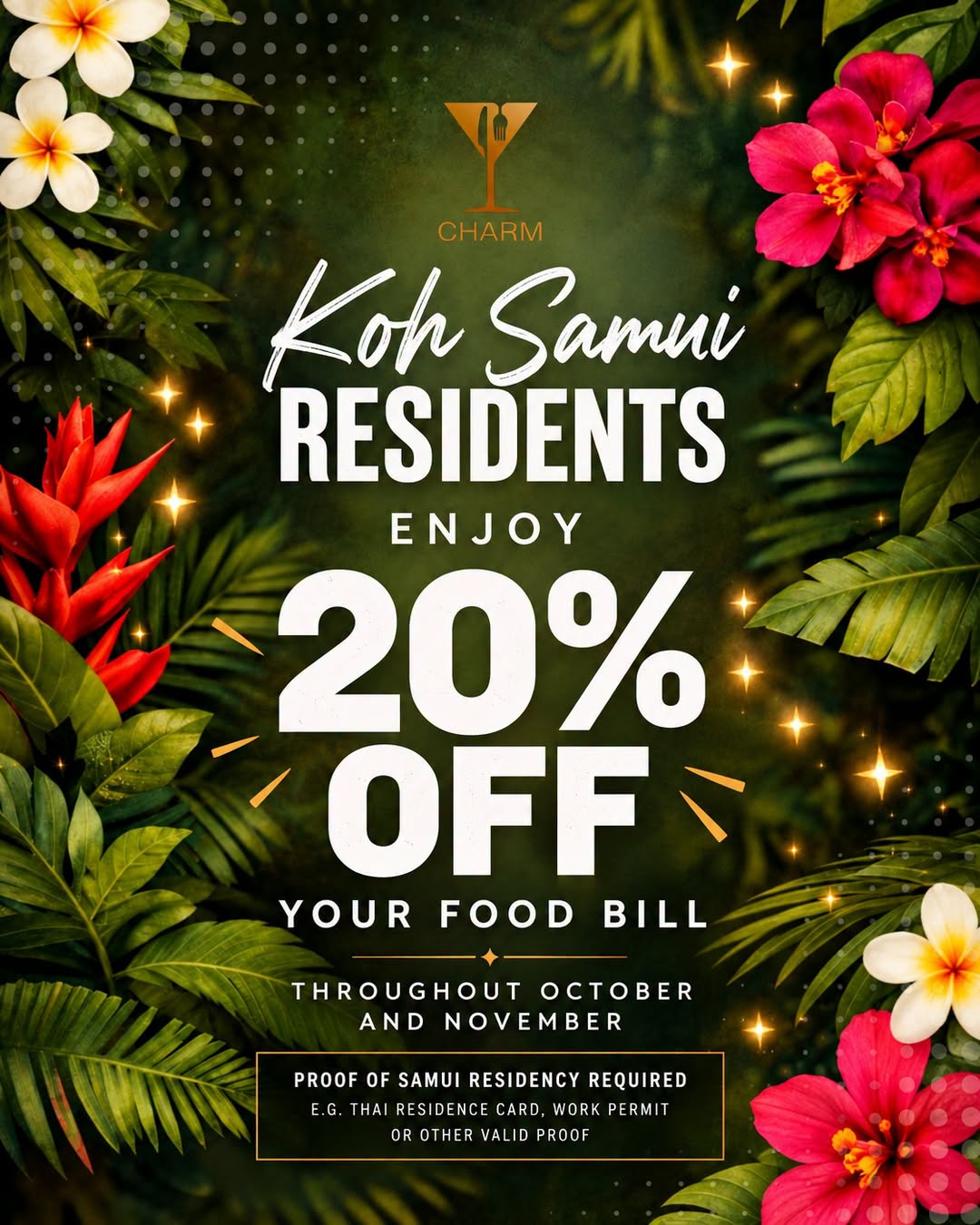 20% Off Food for Samui Residents flyer