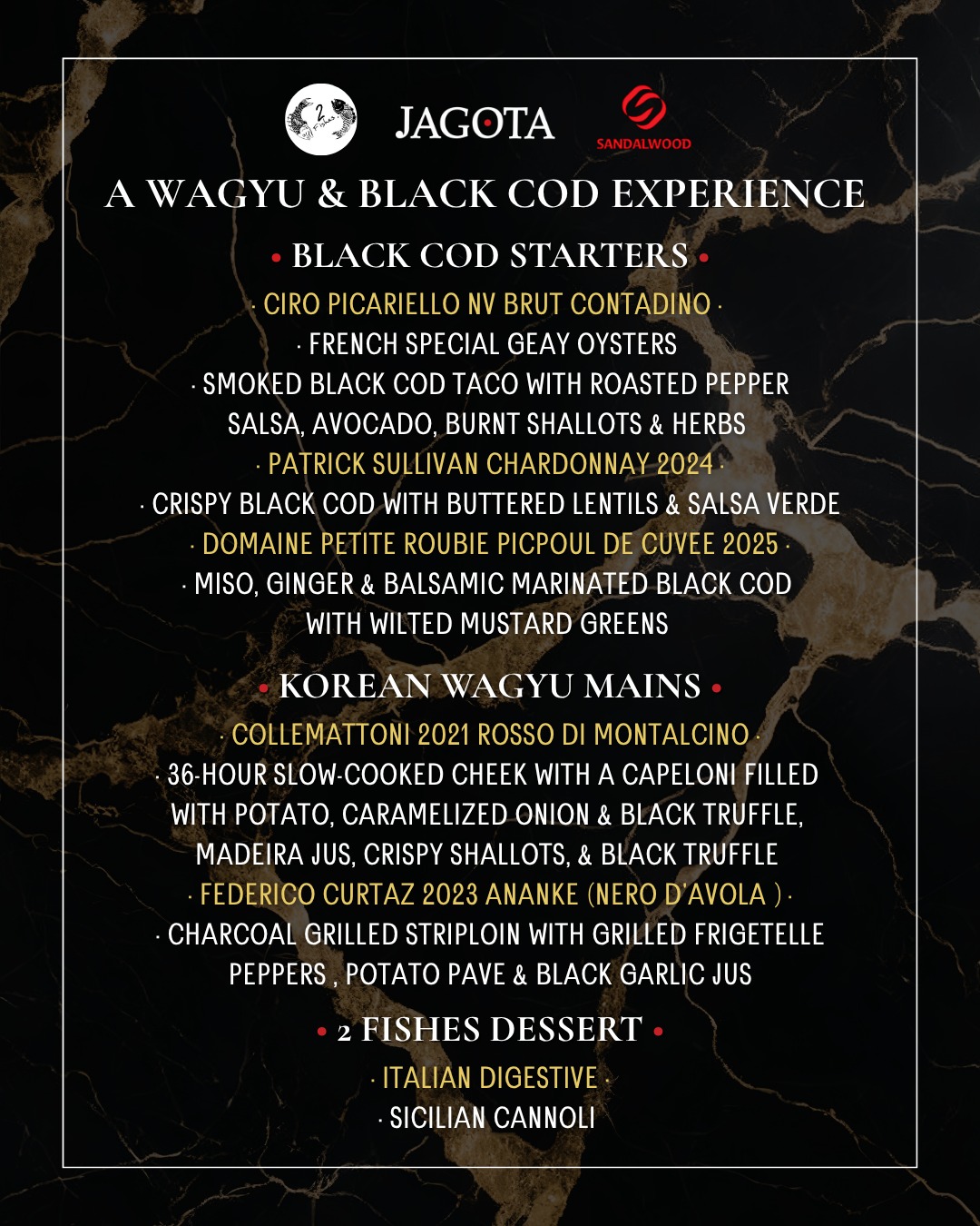 A Wagyu & Black Cod Experience at 2 Fishes flyer